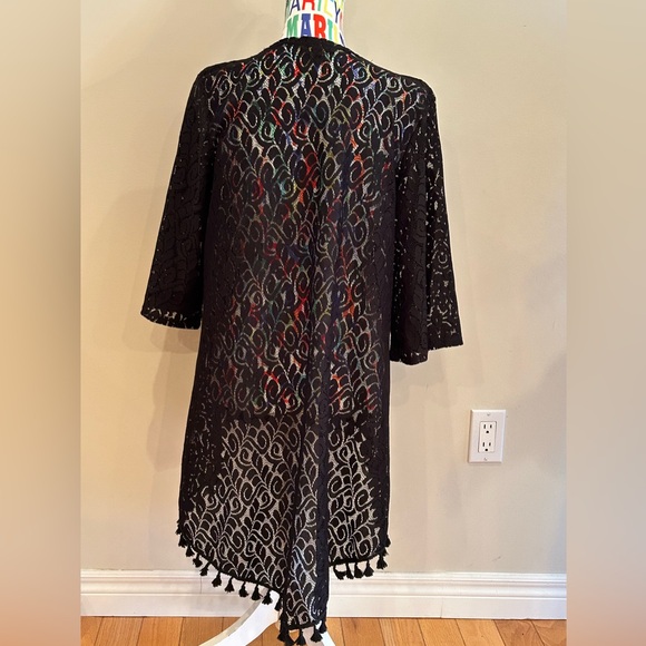 Espresso black lace cover up with tassels. Size small. Excellent condition. - Picture 3 of 4